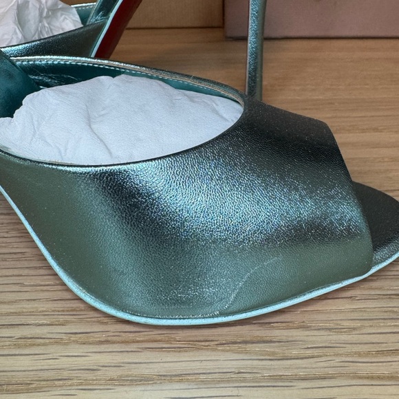 Christian Louboutin Me Dolly 100 Metallic Blue Peep-Toe Heels - Picture 3 of 3